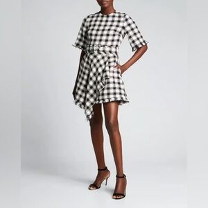 OSCAR DE LA RENTA $2190 Plaid Asymmetrical Frayed Day Dress w/ Belt Size 12 NWT